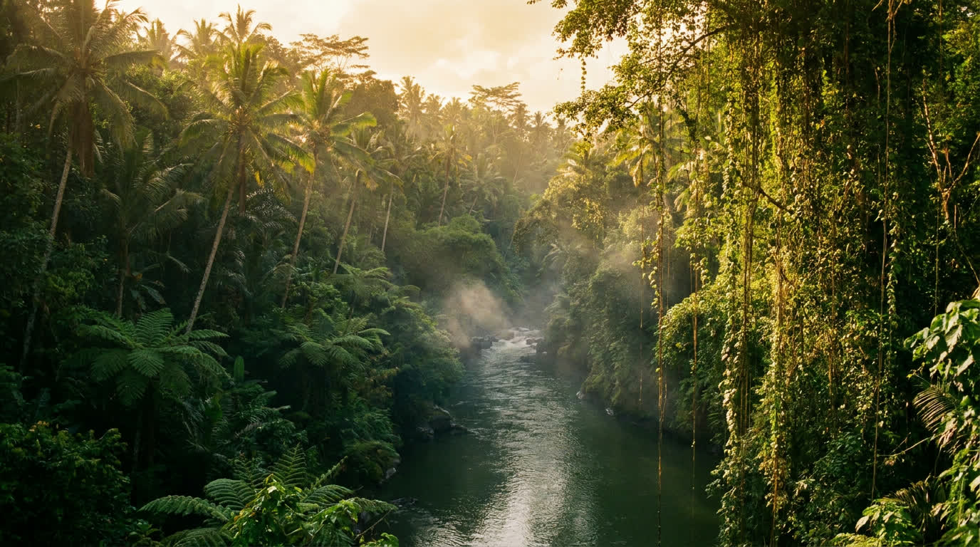The Ayung River gorge and jungle canopy near Ubud, Bali