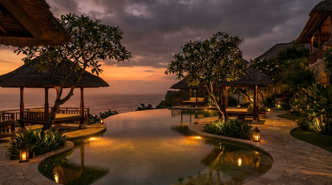 Clifftop infinity pool above the Indian Ocean at Uluwatu, Bali