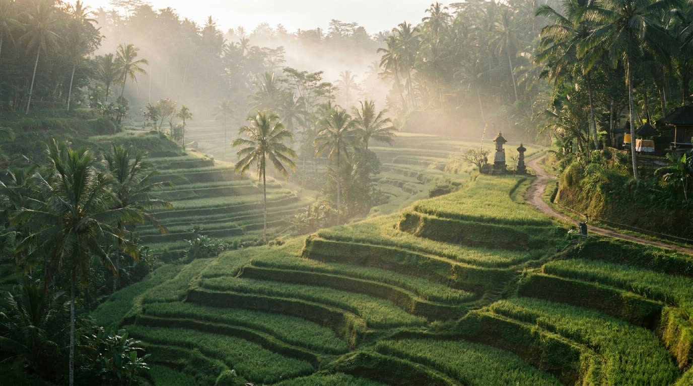 Tegallalang rice terraces near Ubud at dawn, Bali