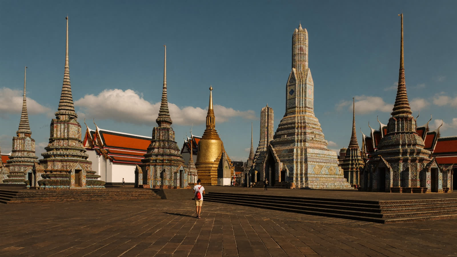 Porcelain-mosaic chedis in the courtyards of Wat Pho, Bangkok