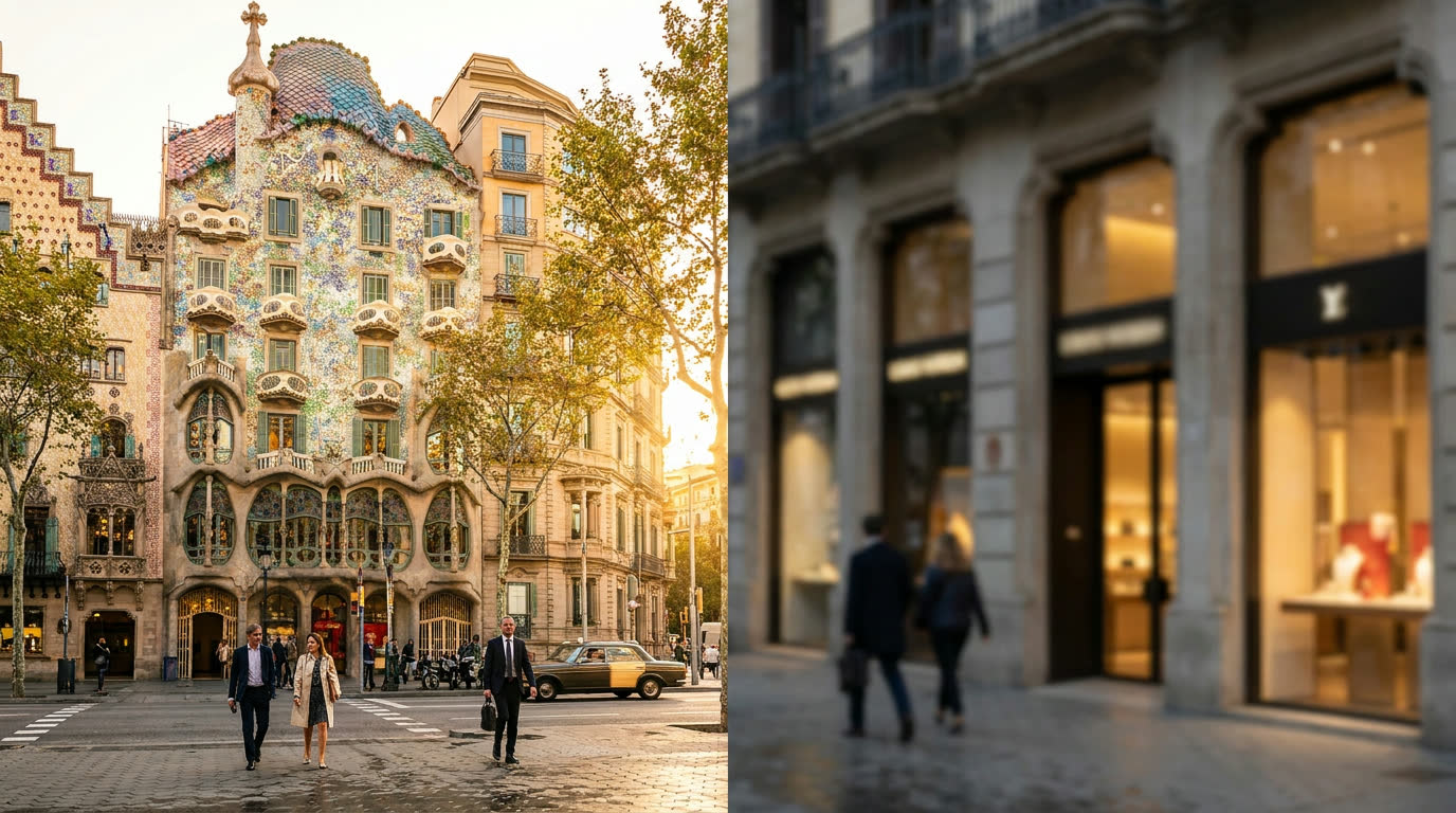 Casa Batlló's modernist facade on Passeig de Gràcia in early morning light