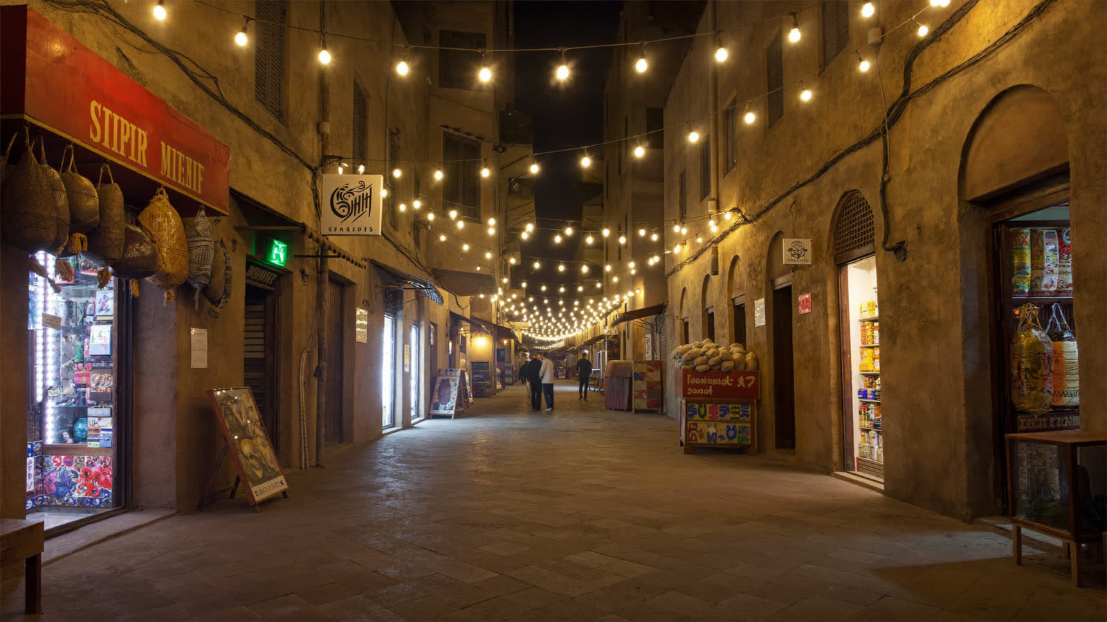 Lantern-lit alley in Souq Waqif at night, Doha