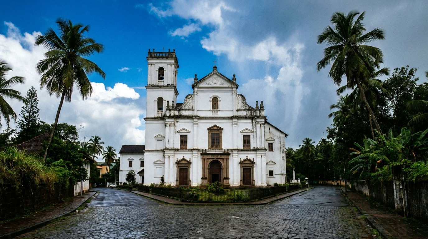 Baroque Portuguese church facade in Old Goa