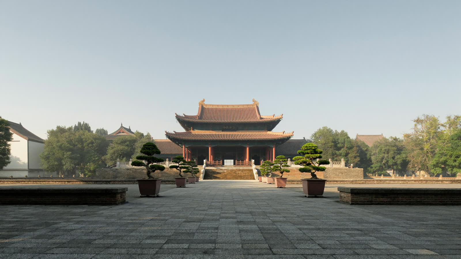 Red pavilion and courtyard of the Temple of Literature, Hanoi