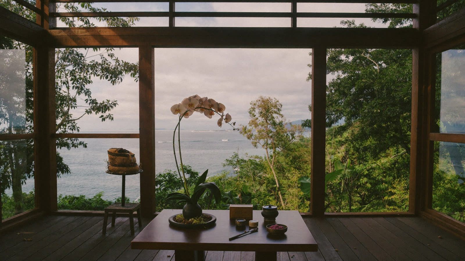 Spa sala pavilion over jungle canopy with sea view, Koh Samui