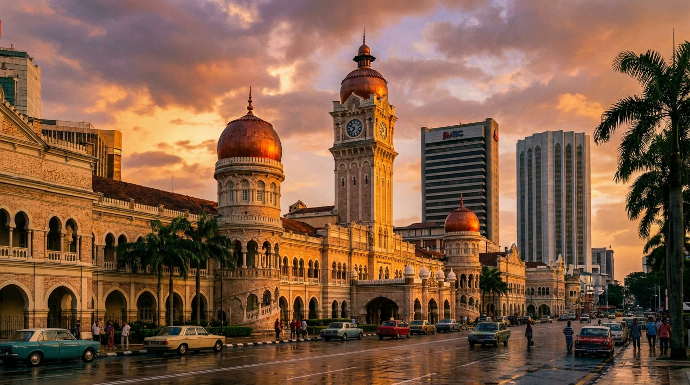Moorish copper domes of the Sultan Abdul Samad Building at Merdeka Square, Kuala Lumpur