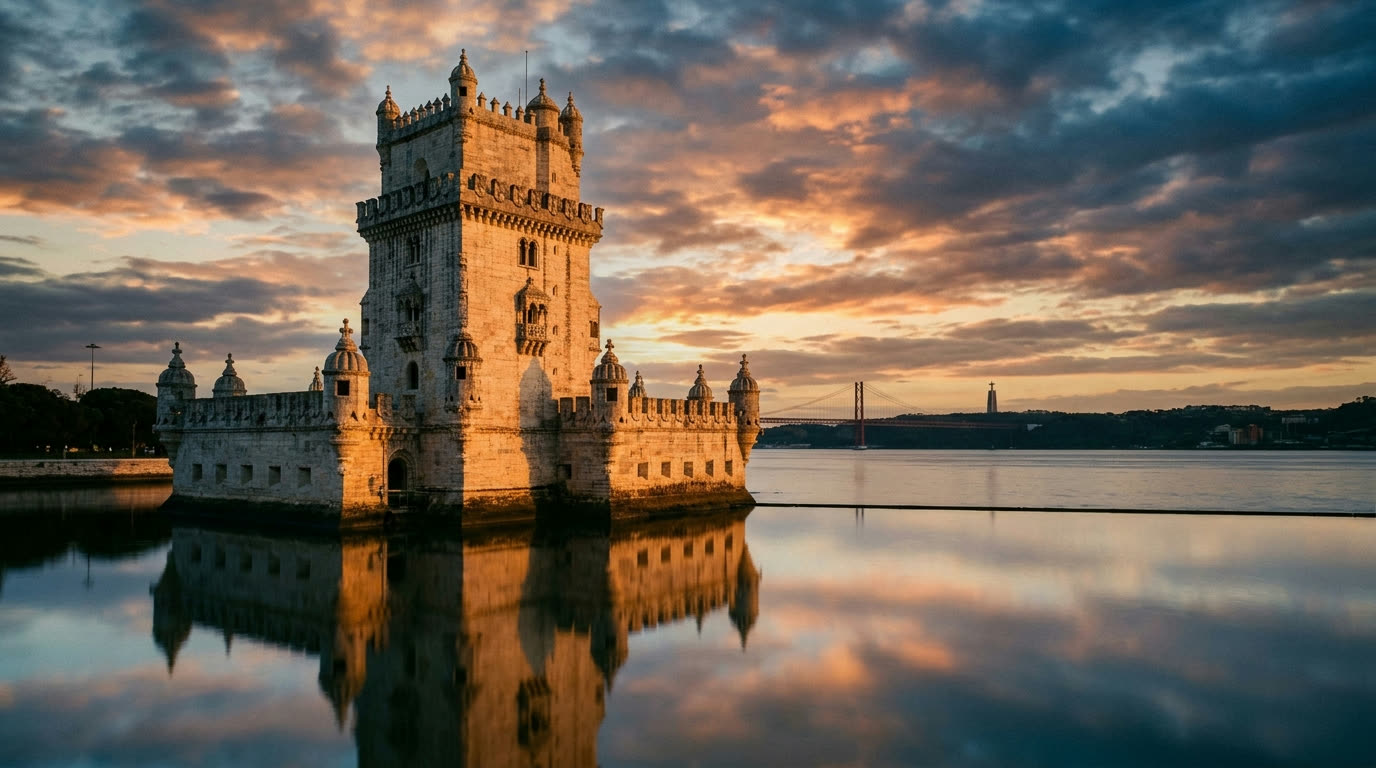 Belém Tower on the Tagus at sunset, Lisbon