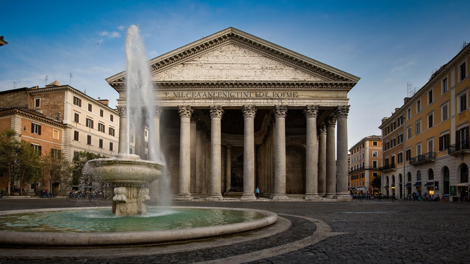 Pantheon portico and piazza at blue hour, Rome