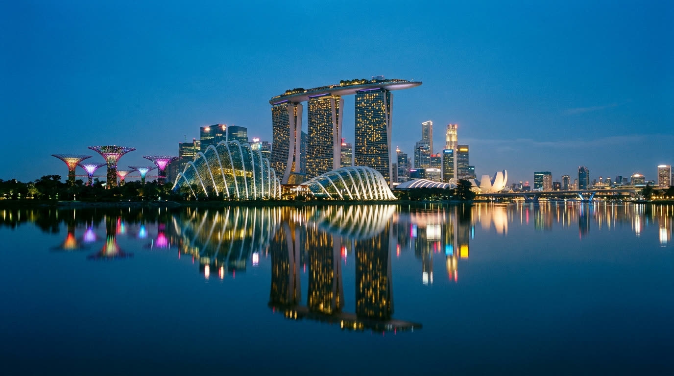Marina Bay skyline at blue hour, Singapore