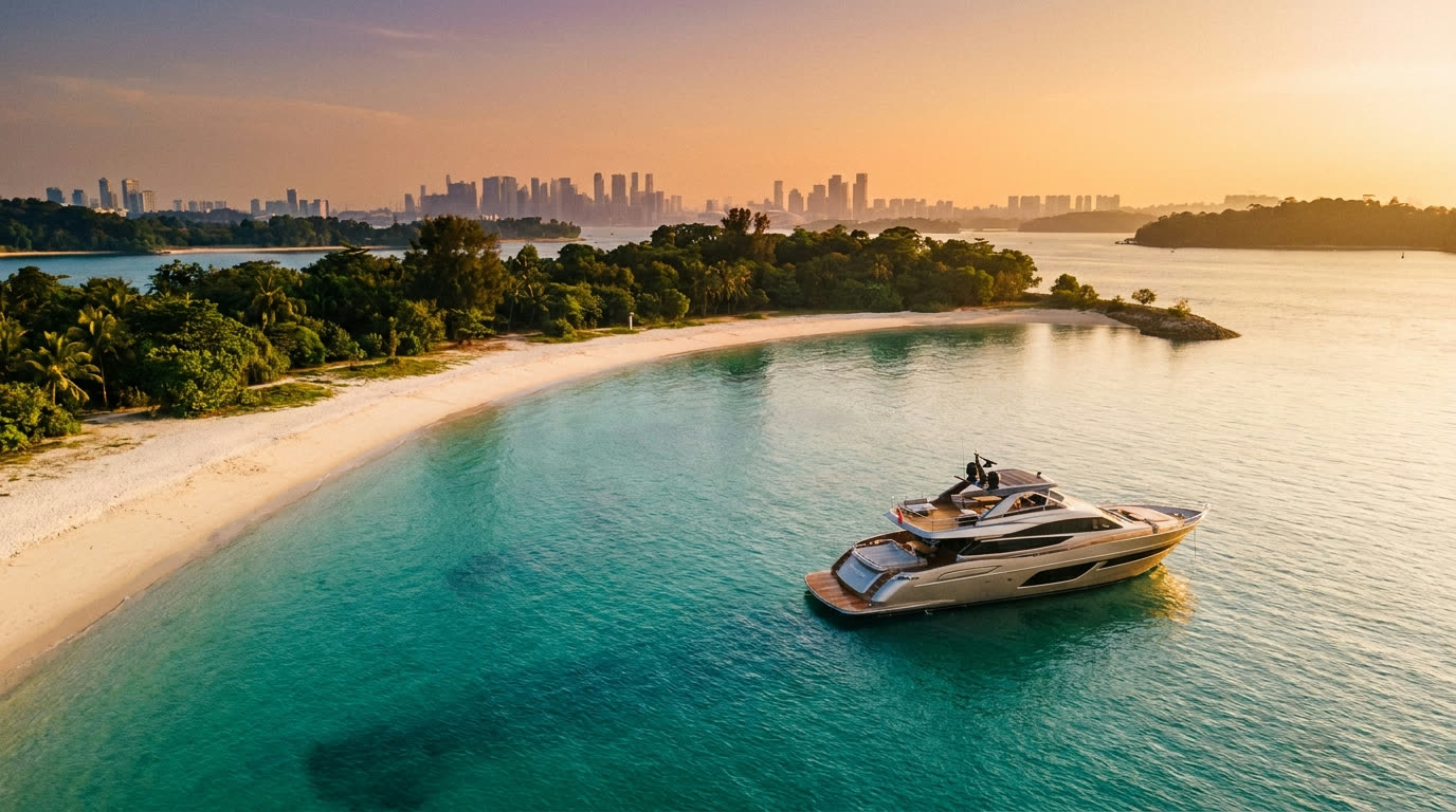 Luxury yacht anchored off Lazarus Island near Sentosa, Singapore
