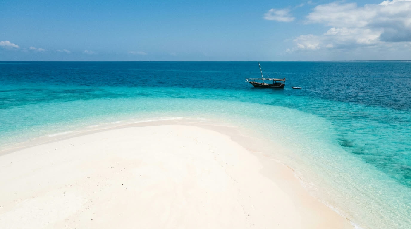 White sandbank in turquoise water near the Mnemba atoll, Zanzibar